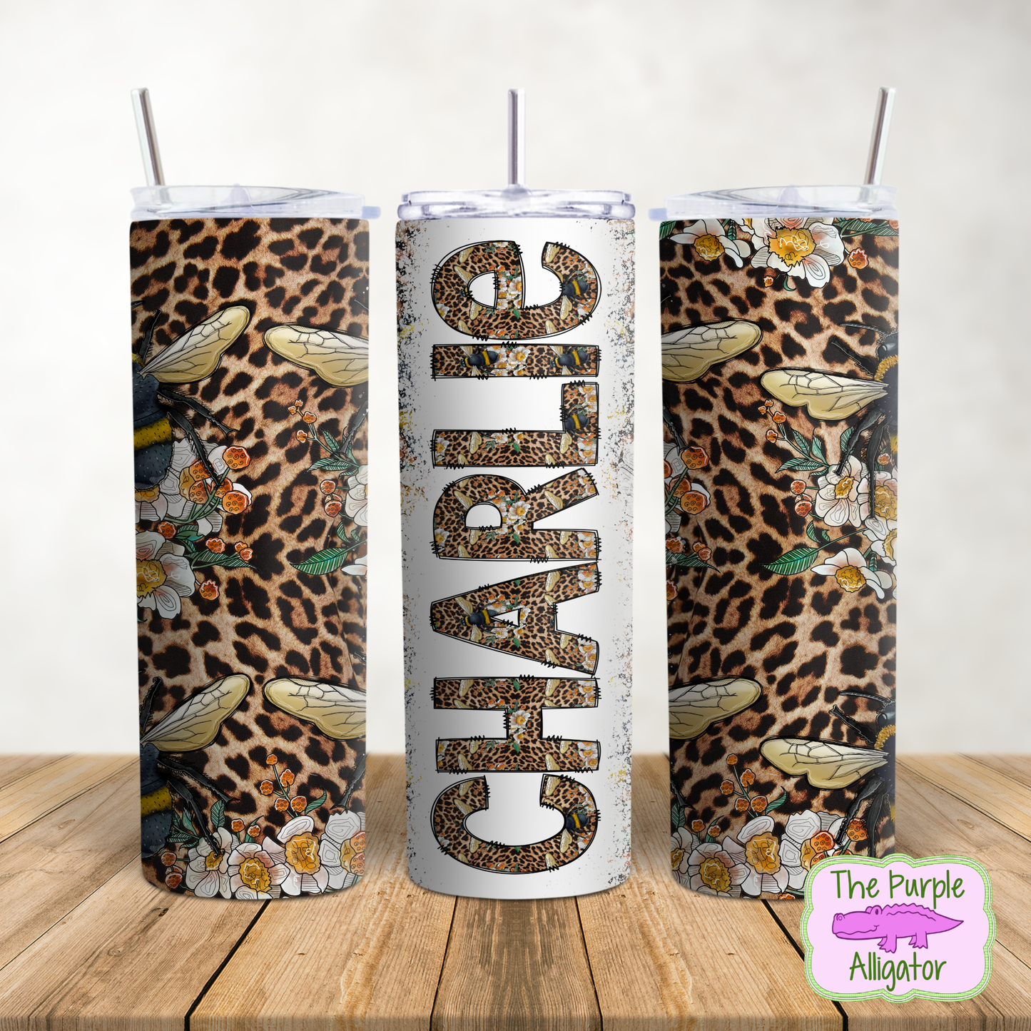 Bees on Leopard Doodle Letters Name Personalized (DLS) 20oz Tumbler
