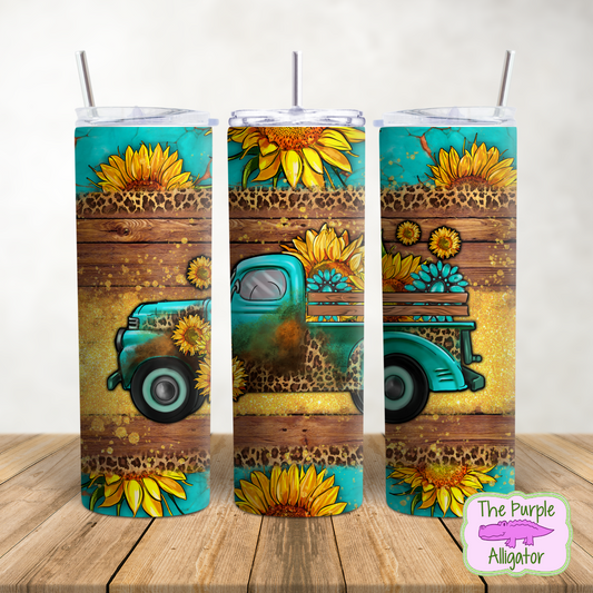 Blue Farm Truck Sunflowers & Leopard (HRA) 20oz Tumbler