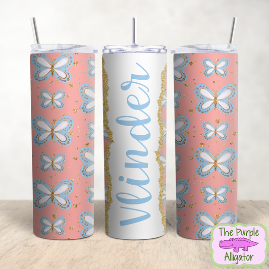 Butterflies & Glitter on Pink Name Personalized (TWD) 20oz Tumbler