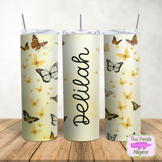 Butterflies on Yellow Name Personalized (BT) 20oz Tumbler