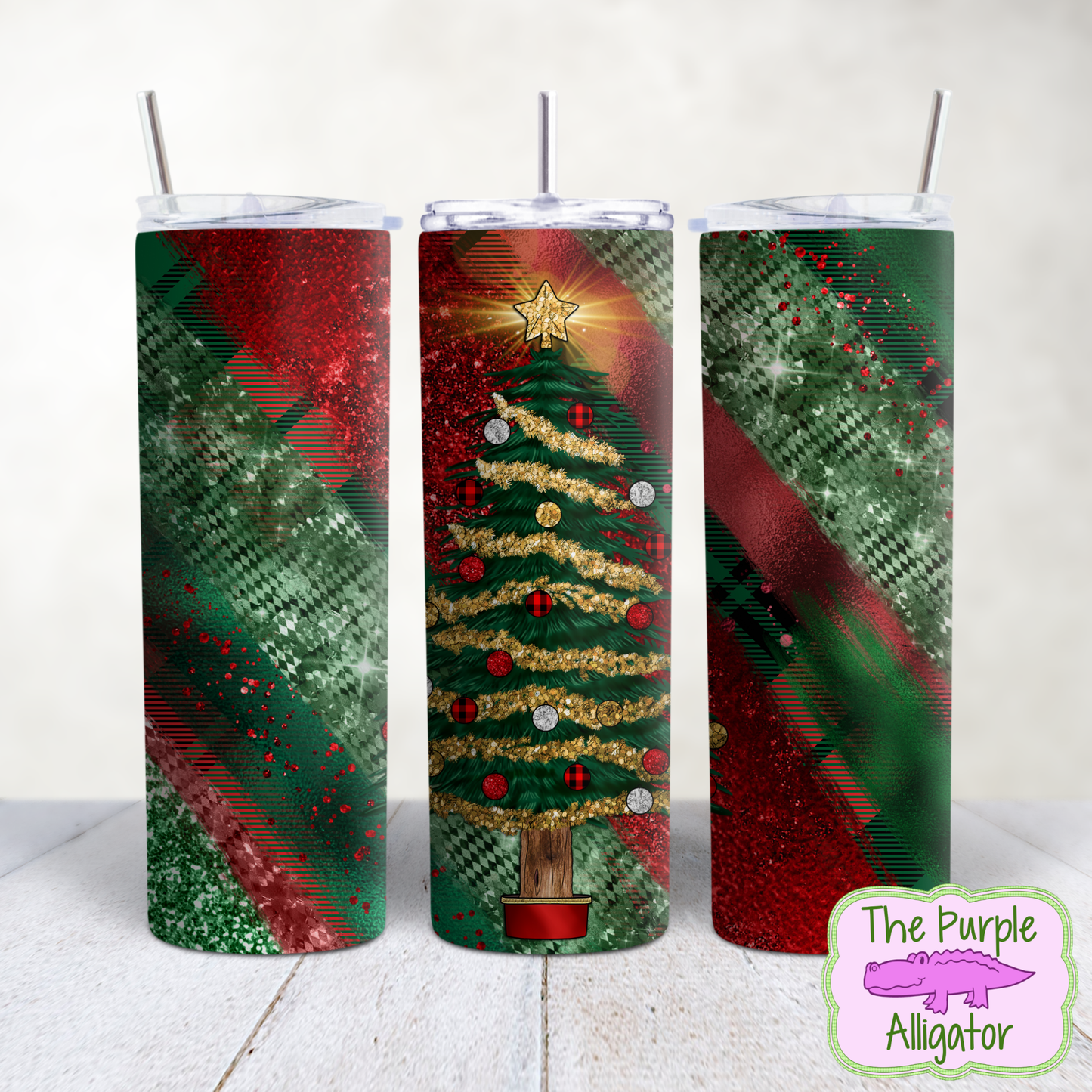 Christmas Tree on Glitter Stripes (PS) 20oz Tumbler