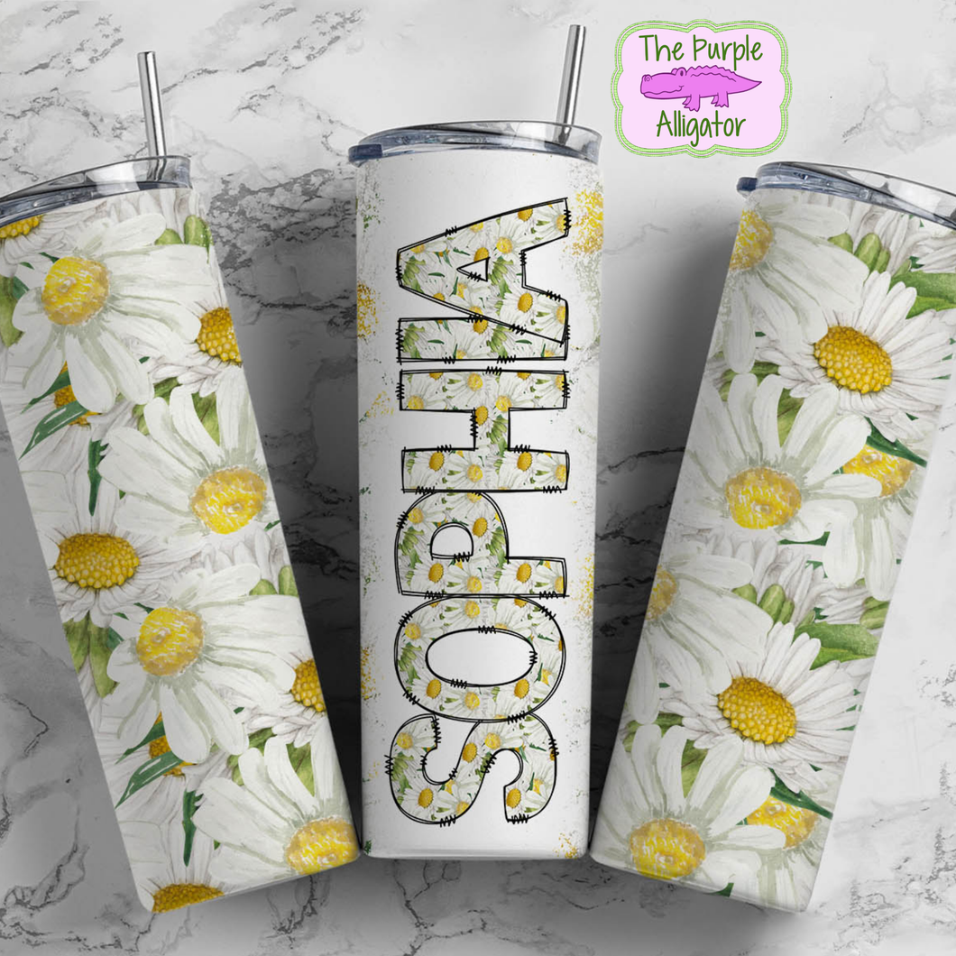 Daisies Doodle Letters Name Personalized (DLS) 20oz Tumbler