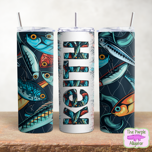 Fishing Lures Doodle Letters Name Personalized (DLS) 20oz Tumbler