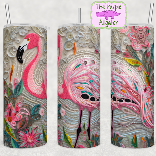 Flamingo Embroidery (BT) 20oz Tumbler