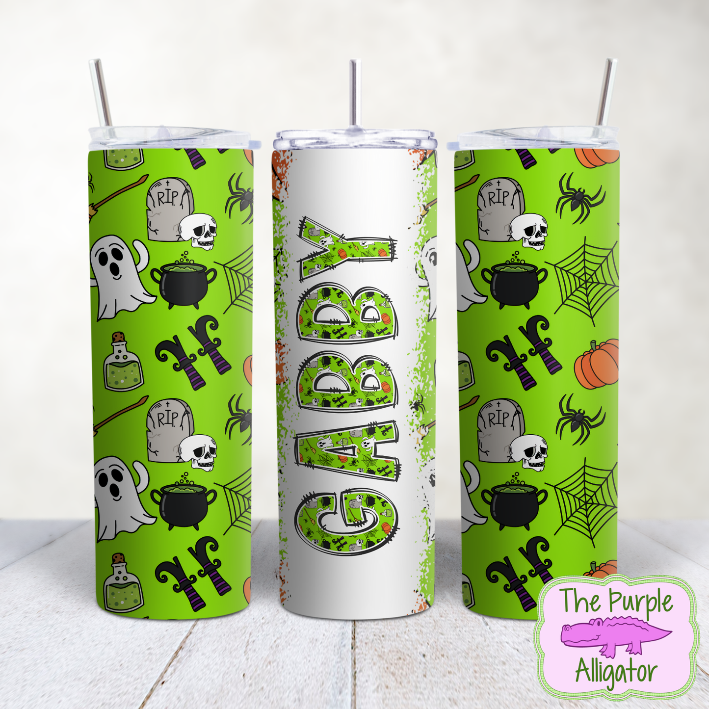 Halloween Green Doodles Doodle Letters Name Personalized (DLS) 20oz Tumbler