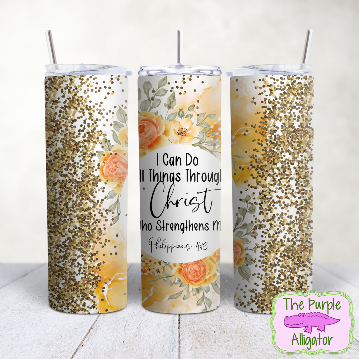 I Can Do All Things Roses & Gold Glitter (BT) 20oz Tumbler