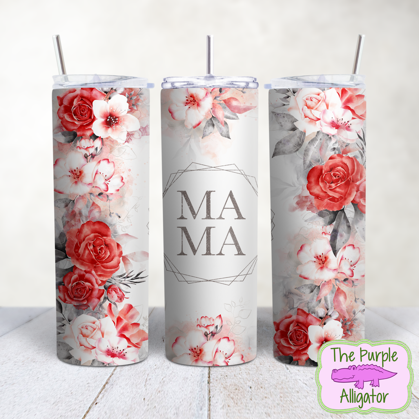 Mama Red & White Flowers (PS) 20oz Tumbler