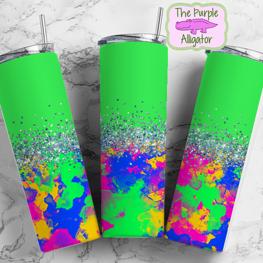 Neon Green Paint Splatter 9 Glitter Split (TWD) 20oz Tumbler