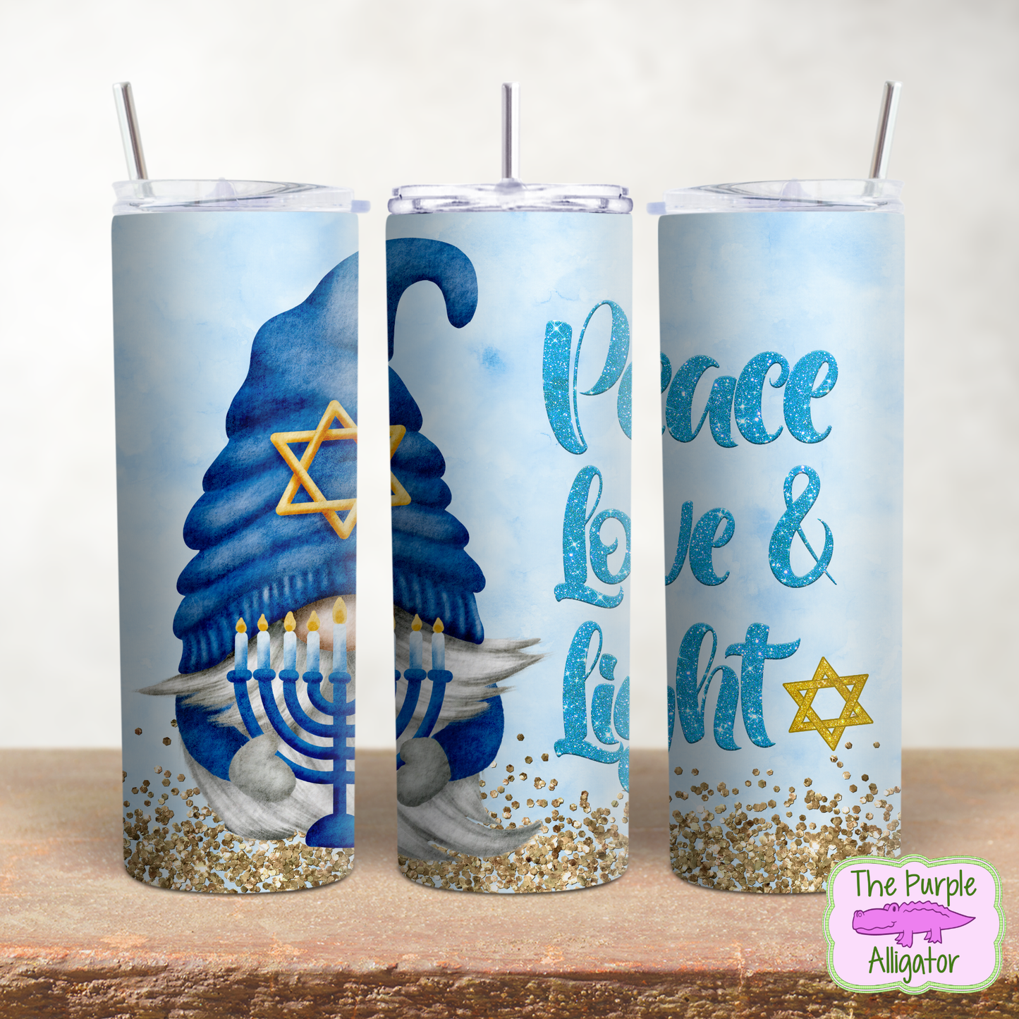 Peace Love & Light Hanukkah Gnome Glitter (PS) 20oz Tumbler