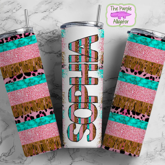 Pink Glitter, Leopard & Turquoise Doodle Letters Name Personalized (DLS) 20oz Tumbler