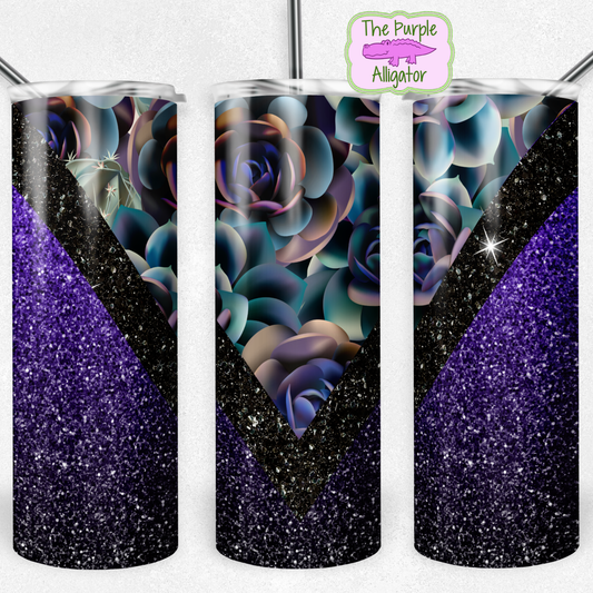 Purple Glitter Floral V-Split (BT) 20oz Tumbler