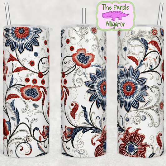 Red & Blue Flowers Embroidery (BT) 20oz Tumbler