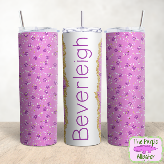 Small Pawprints on Lilac 224 Name Personalized (TWD) 20oz Tumbler