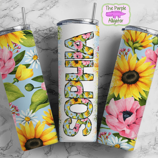 Spring Flowers Doodle Letters Name Personalized (DLS) 20oz Tumbler