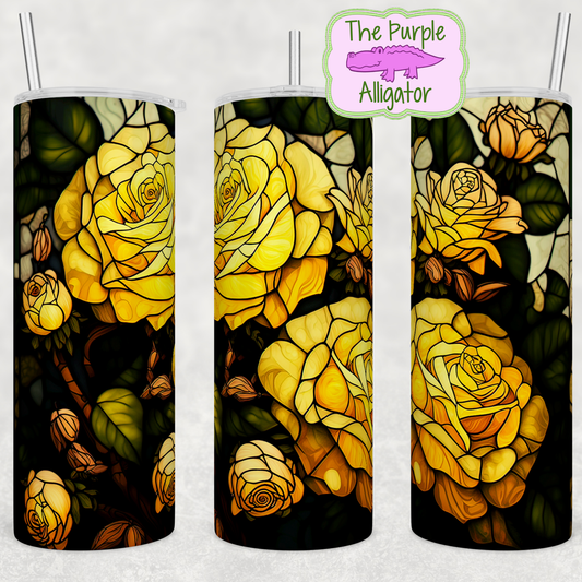 Stained Glass Blooming Yellow Roses (BT) 20oz Tumbler