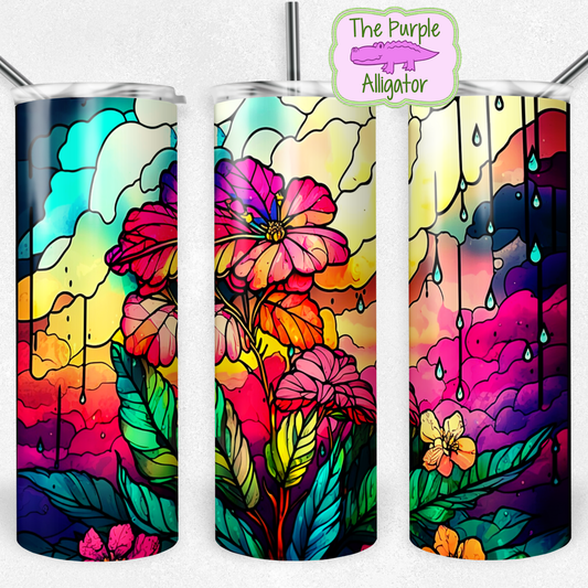 Stained Glass Colorful Rainy Clouds & Flowers (BT) 20oz Tumbler