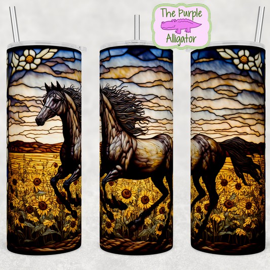 Stained Glass Horse Sunflower Field (BT) 20oz Tumbler