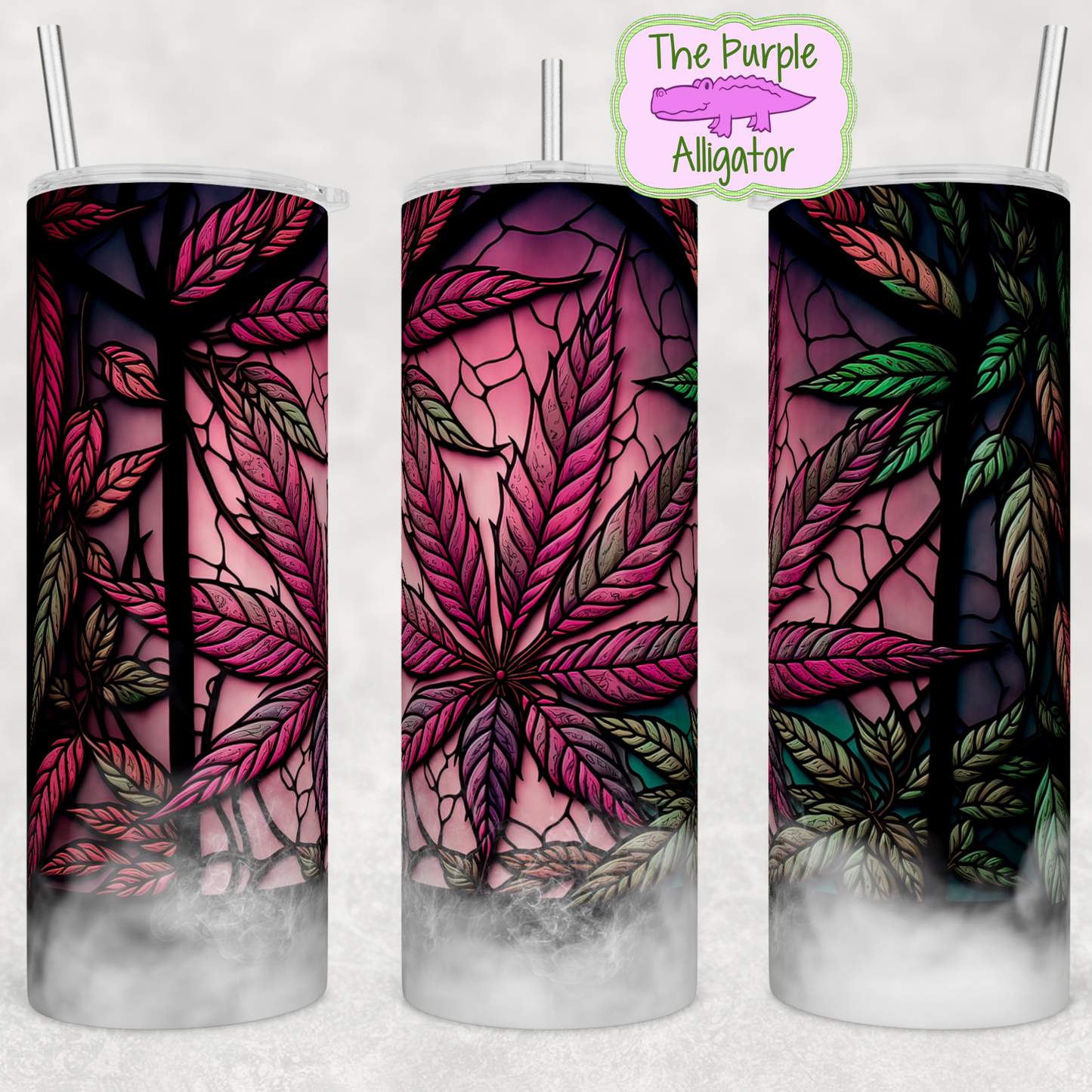 Stained Glass Pink Weed & Smoke (BT) 20oz Tumbler