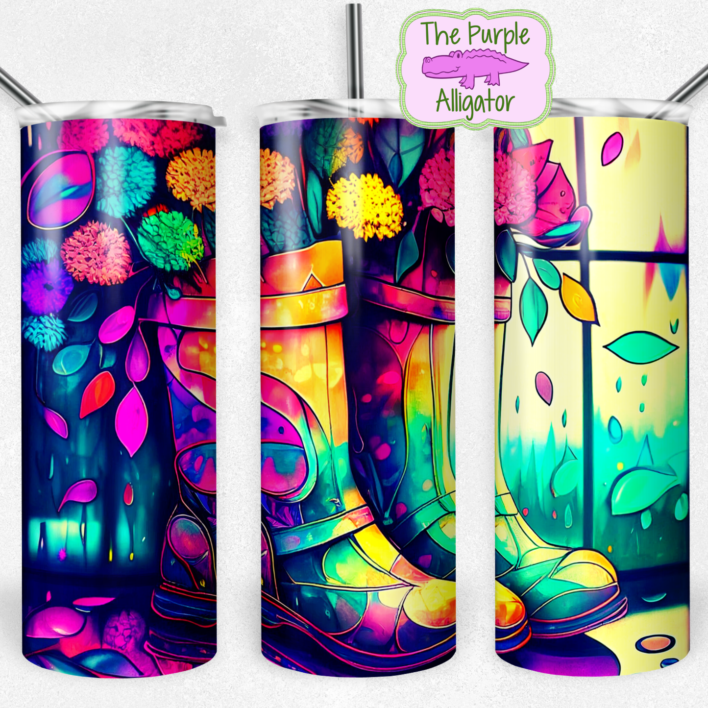 Stained Glass Rain Boots & Flowers (BT) 20oz Tumbler