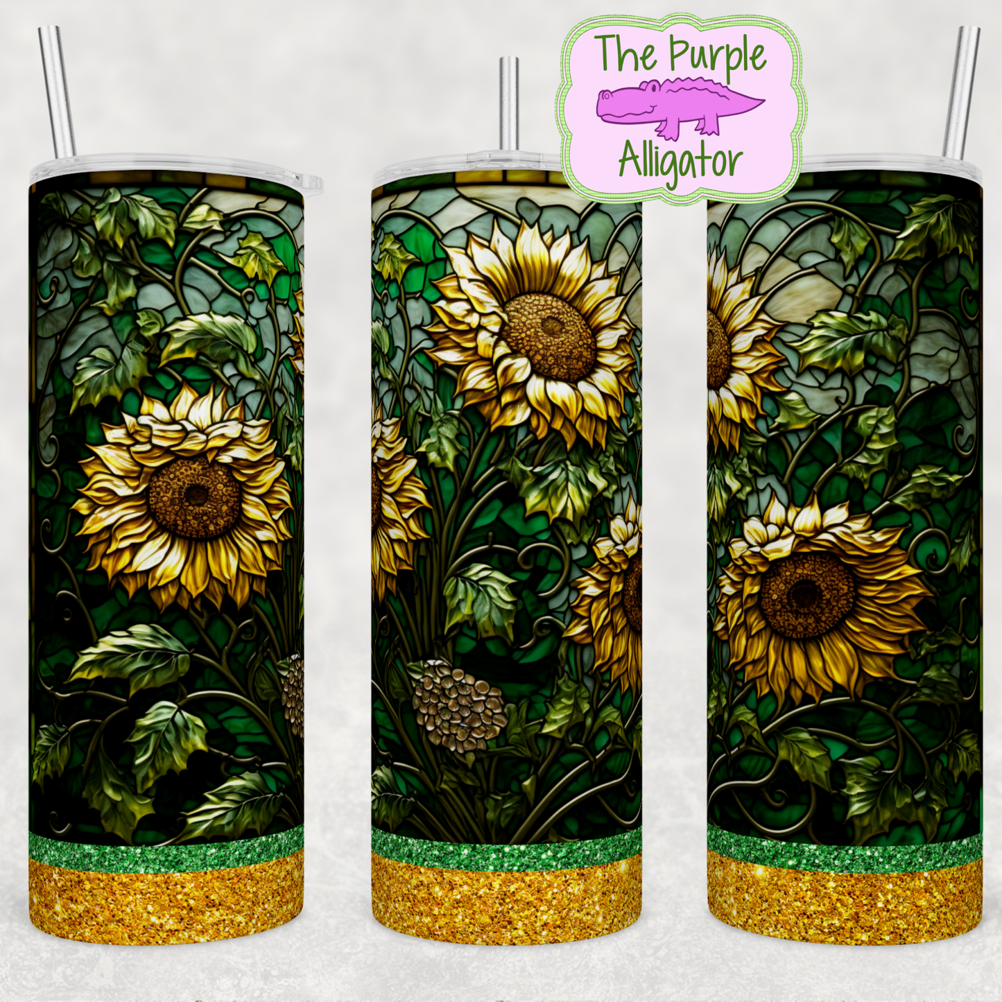 Stained Glass Sunflowers & Glitter (BT) 20oz Tumbler