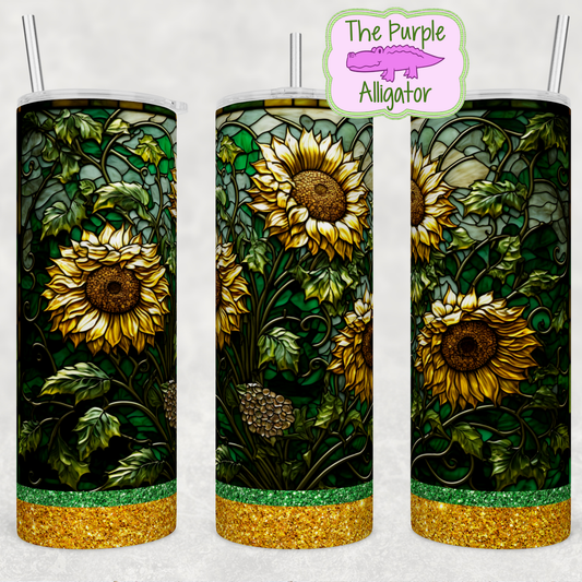 Stained Glass Sunflowers & Glitter (BT) 20oz Tumbler