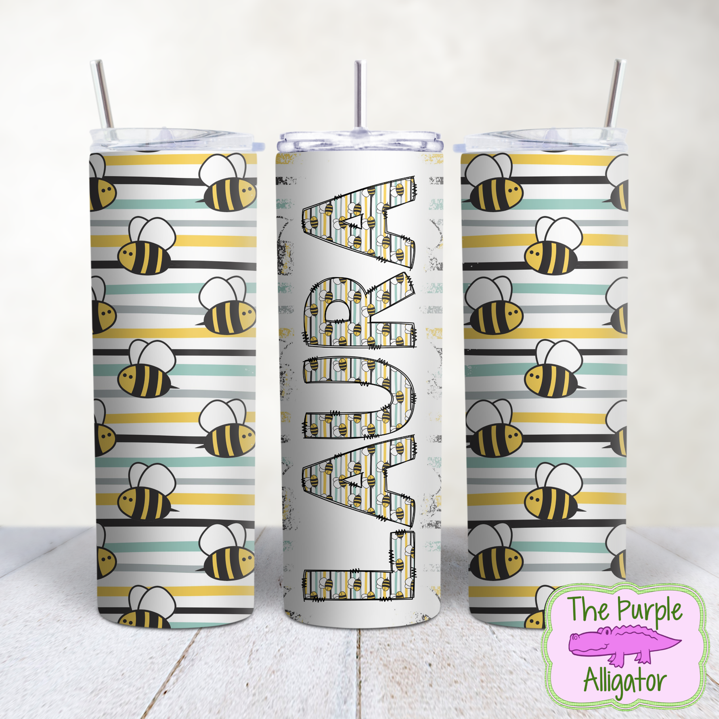 Stripy Bees Doodle Letters Name Personalized (DLS) 20oz Tumbler