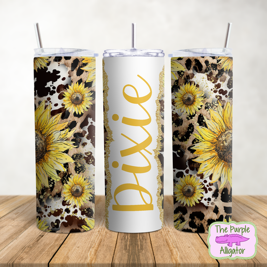 Sunflower Leopard Name Personalized (DLS) 20oz Tumbler