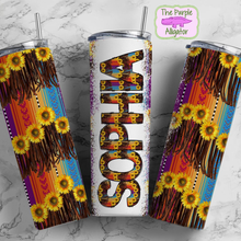 Load image into Gallery viewer, Sunflower Serape Doodle Letters Name Personalized (DLS) 20oz Tumbler