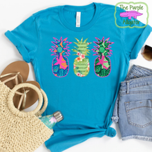 Load image into Gallery viewer, Trio Colorful Pineapples (fc MGT) Tee