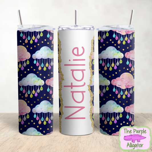 Watercolor Clouds & Glitter Drops 2139 Name Personalized (TWD) 20oz Tumbler