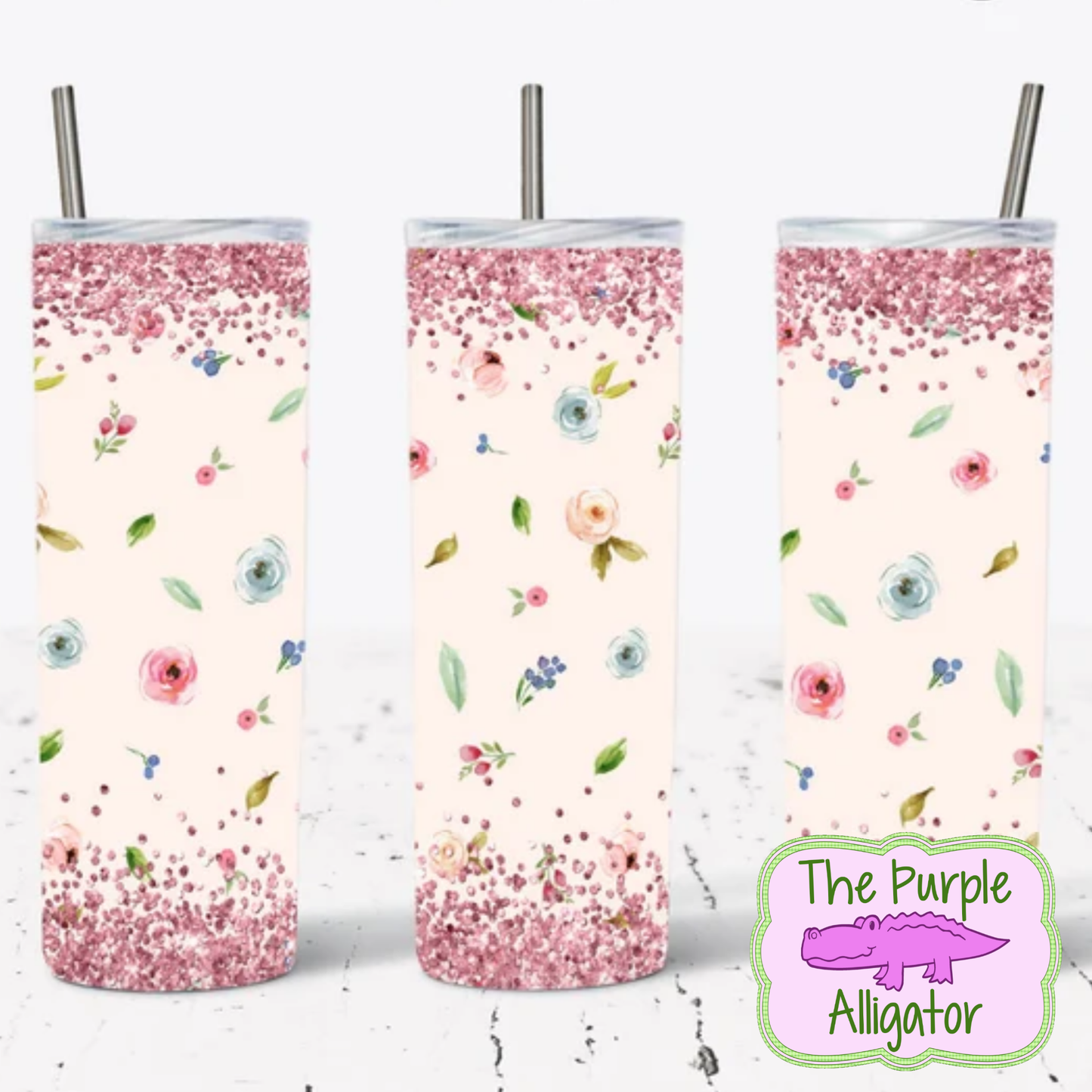 Flowers and Pink Glitter (P) 20oz Tumbler
