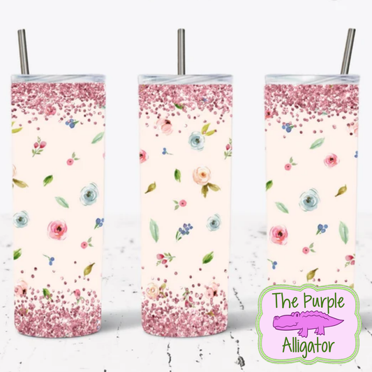 Flowers and Pink Glitter (P) 20oz Tumbler